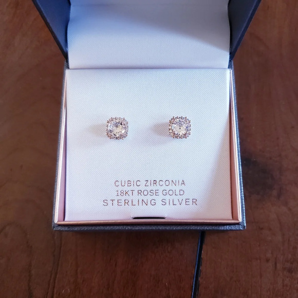 New Primrose 18kt Gold Over Sterling Silver Cubic Zircona Stud Earrings - Picture 2 of 10